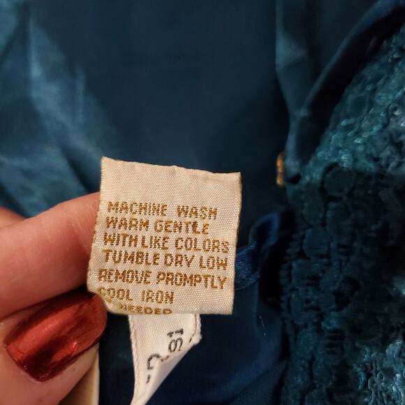 Vtg Victorias Secret Gold Label Satin Lace Maxi Chemise Slip Dress Size M Blue - Picture 9 of 12